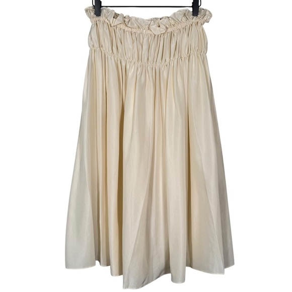 Jil Sander Size M Cream Eterea Gathered 100% Silk Crepe De Chine Midi Skirt - Picture 1 of 5